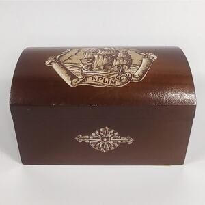 VTG Wood Box Dresser Trinket Trunk City Ukraine Crimea Clipper Ship Boat Anchor